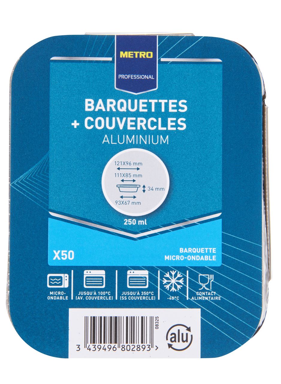 Barquette jetable aluminium + couvercle 250 CC (vendu par 50)