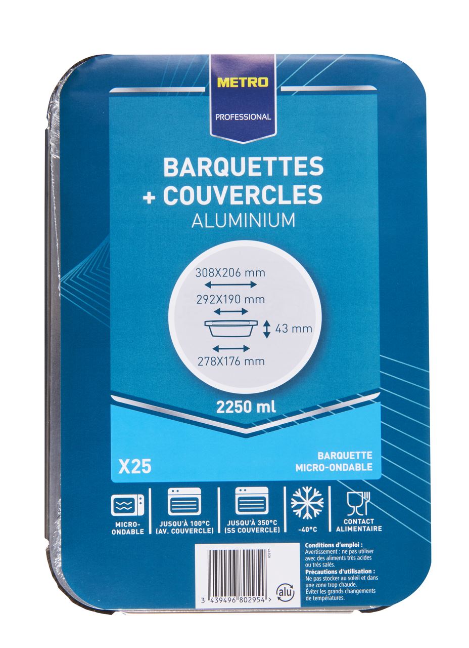 Barquette jetable aluminium + couvercle 2250 CC (vendu par 25)