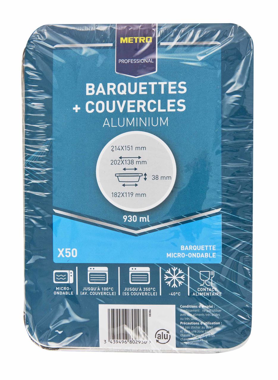 Barquette jetable aluminium + couvercle 930 CC (vendu par 50)