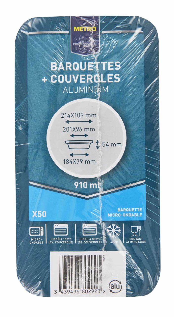50 barquettes jetables aluminium + couvercle 900CC