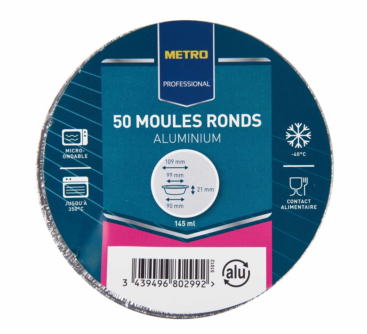 Moule aluminium rond 109 mm (vendu par 50)