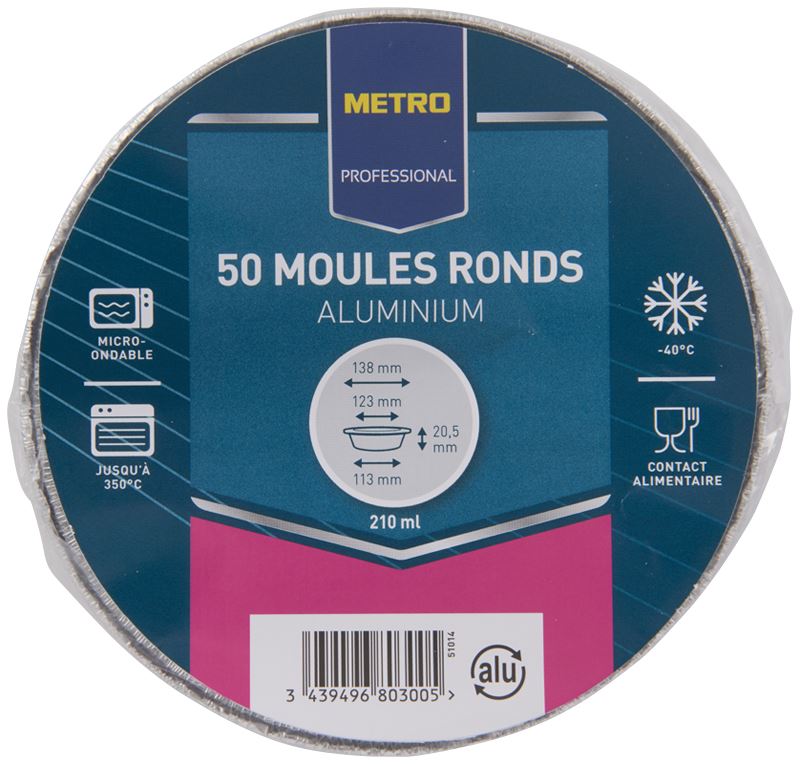 Moule aluminium rond 138 mm (vendu par 50)