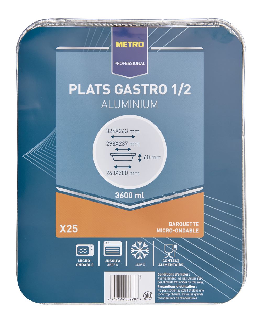 Plats gastronormes 1/2 aluminium (vendu par 25)