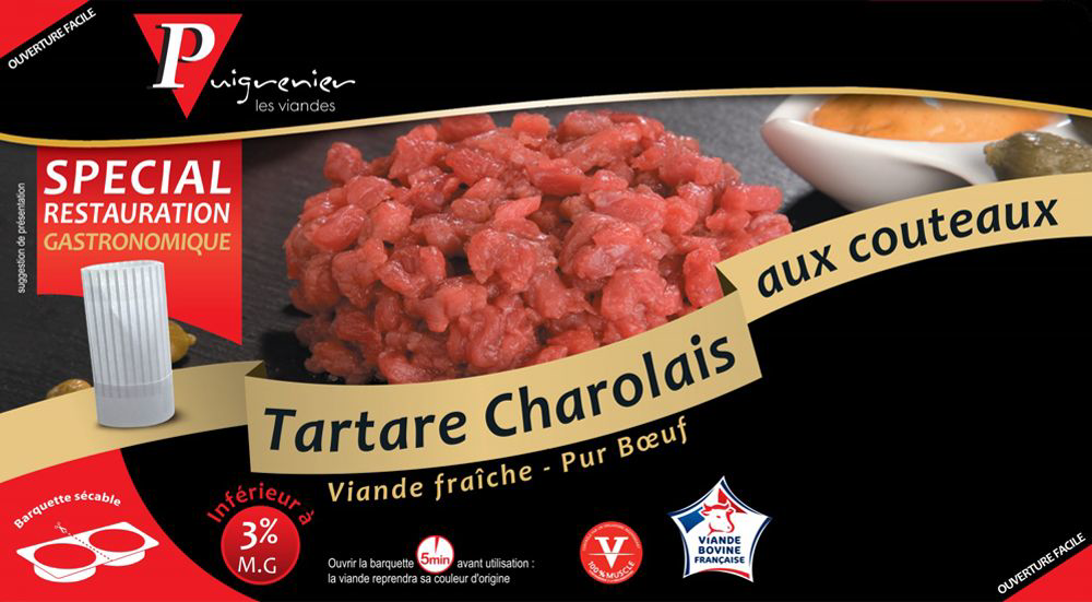 Puigrenier Tartare  Charolais aux couteaux  3% MG VBF sous skin 2 x 180 g
