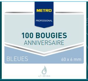 Bougie anniversaire avec bobèche bleue x 100