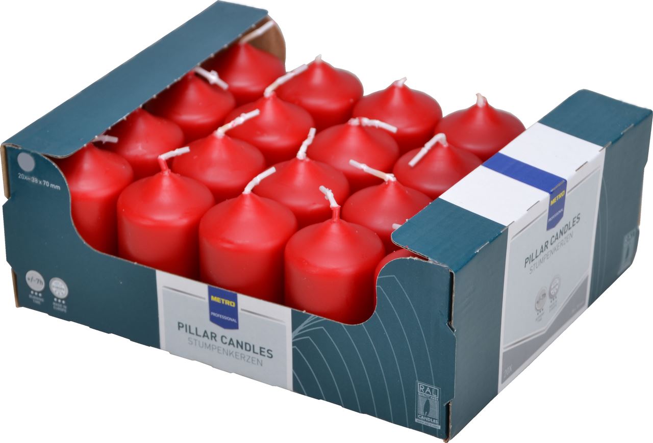 Bougie 3.8 x 7 cm rouge x 20