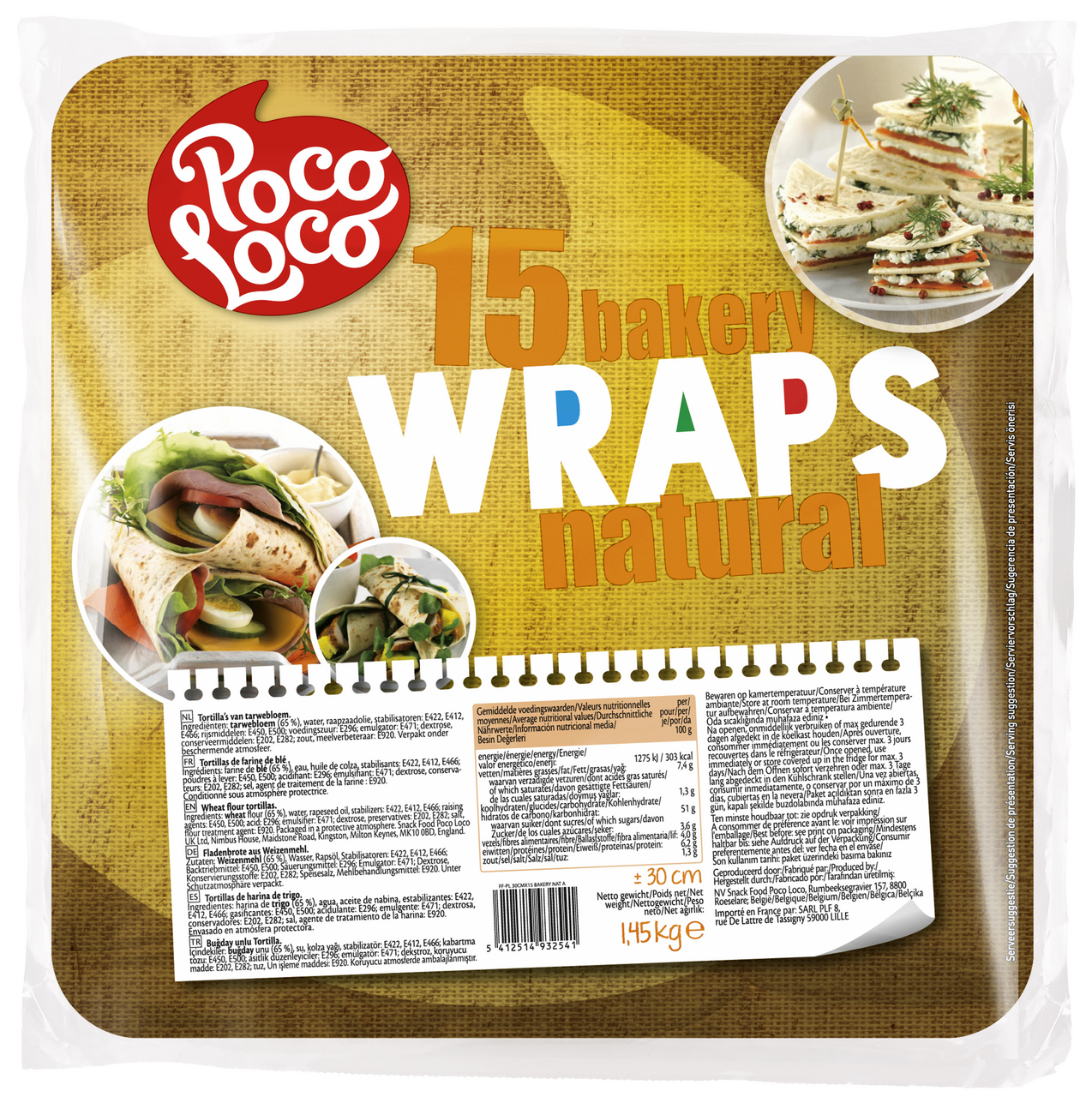 Poco Loco Tortilla wraps 30 cm 15 pièces soit 1.40 kg