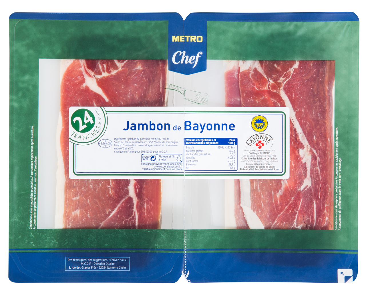 METRO Chef Jambon de Bayonne 2 x 250 g (24 tranches)
