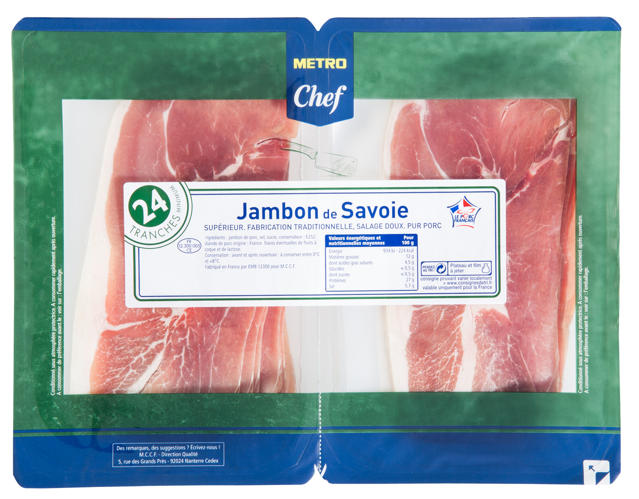 METRO Chef Jambon de Savoie 24 tranches environ 2 x 250 g