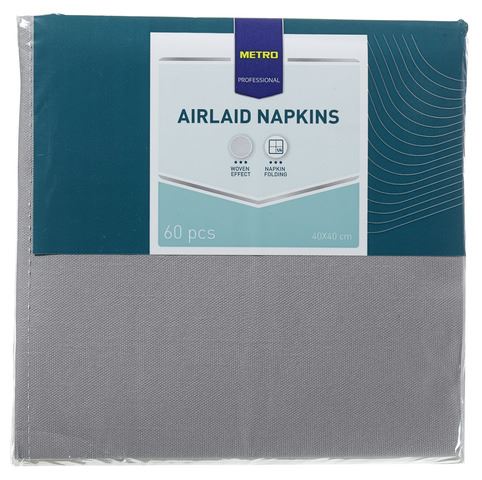 Serviette jetable Airlaid gris 40 x 40 cm x 60