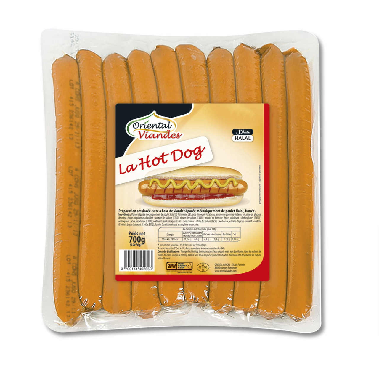 Oriental Viandes Saucisses de volaille halal hot-dog 700 g
