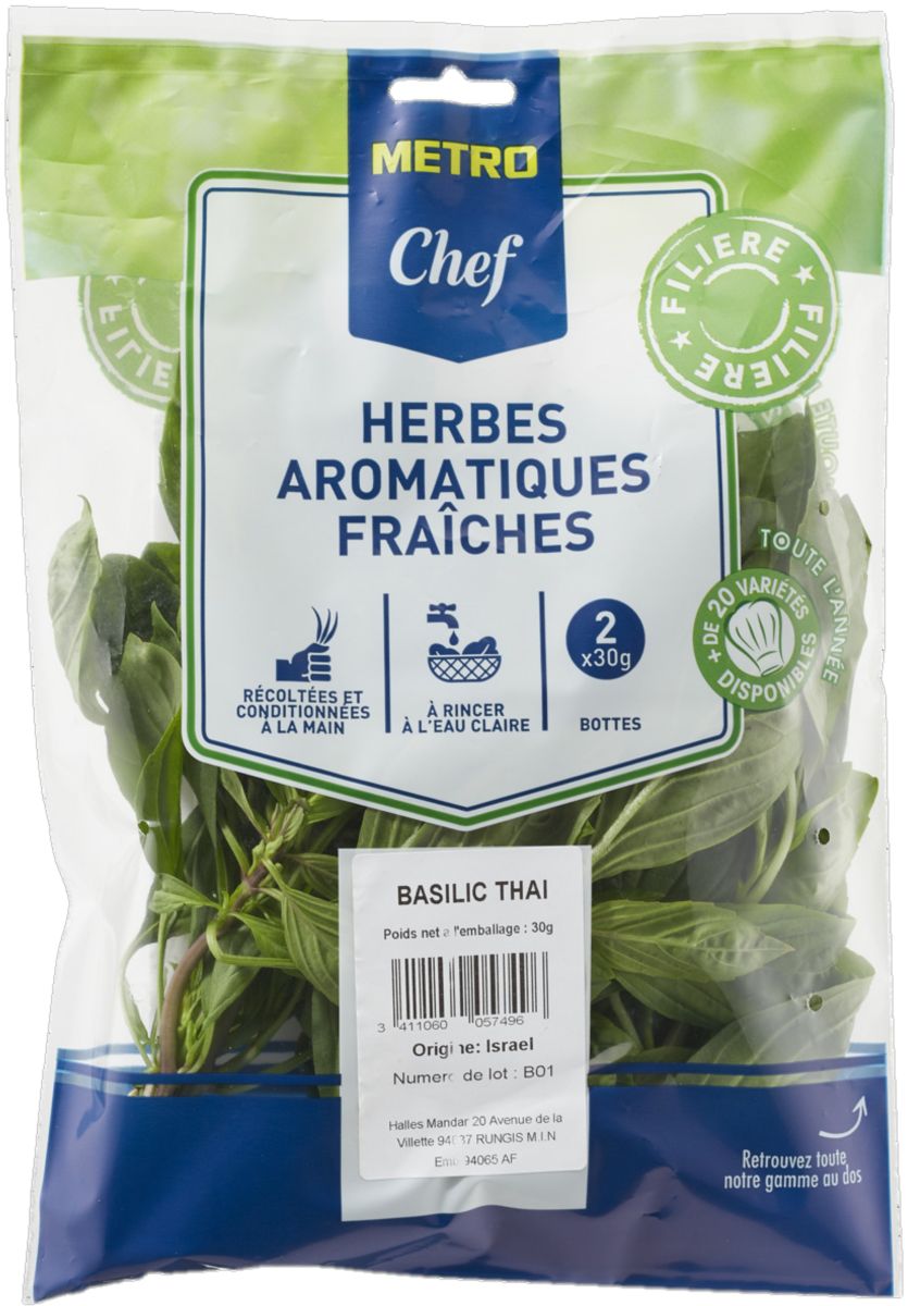 METRO Chef Basilic Thaï France, Italie, Espagne, Maroc, Israël, Kenya botte de 30 g
