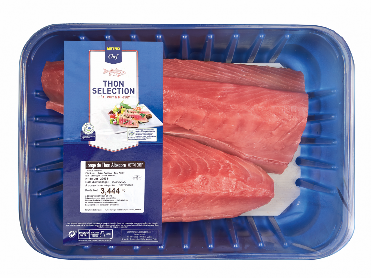 METRO Chef Filet de Thon Albacore décongelé Engagé Avenir 2kg s.atmosphère pêché O. Pacifique
