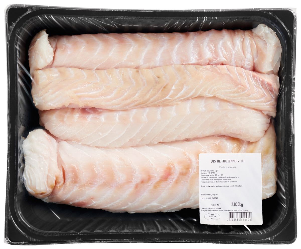 Dos de Julienne calibre 200/+ sous atmosphère pêchée en Atlantique Nord-Est