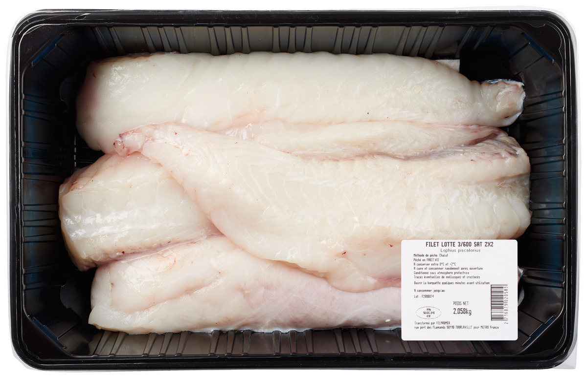 Filet de Lotte calibre 300/600 sous atmosphère pêché en Atlantique Nord-Est barquette 2 kg