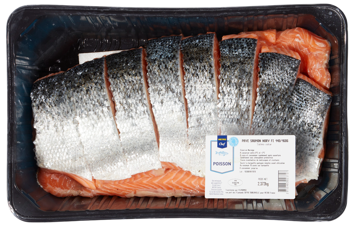 METRO Chef Pavé de Saumon calibre 140/160 g sous atmosphère élevage Norvège barquette 2 kg 
