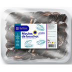 Moule de Bouchot St Brieuc prête à cuire sous atmosphère élevage France barquette 5 kg