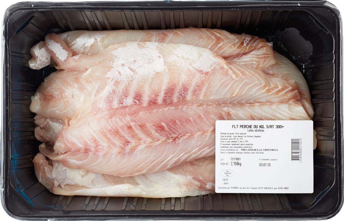 Filet de Perche du Nil calibre 300/+sous atmosphère pêché en eau douce Tanzanie barquette 2 kg