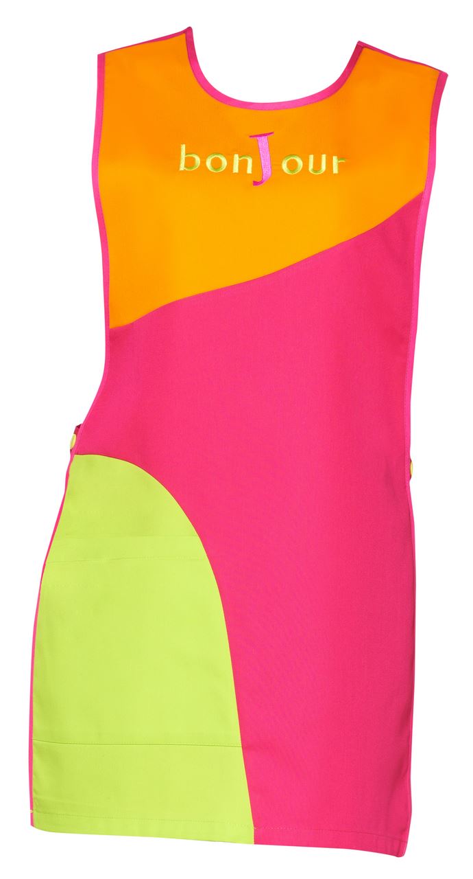 Tablier chasuble Bonjour rose orange grany