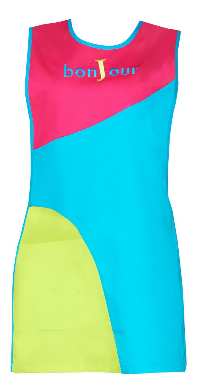 Tablier chasuble Bonjour azur rose grany