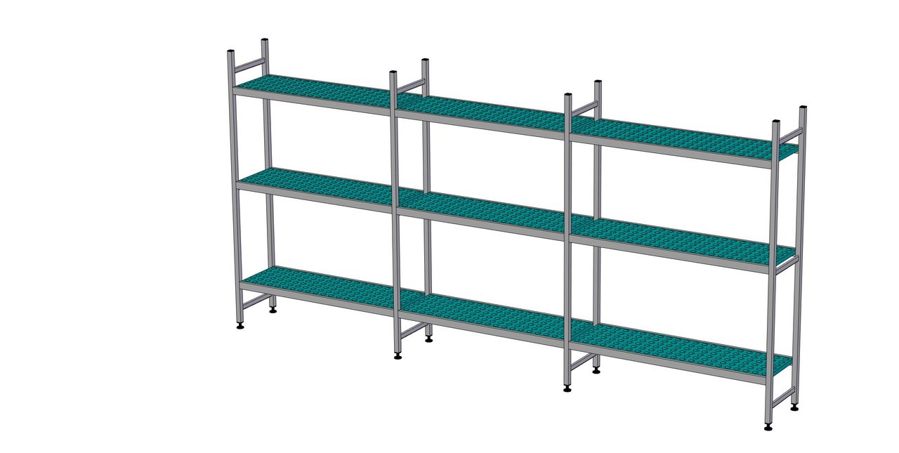 Rayonnage à clayettes en ligne longueur de composition 1311+2x1423 mm EA-0848