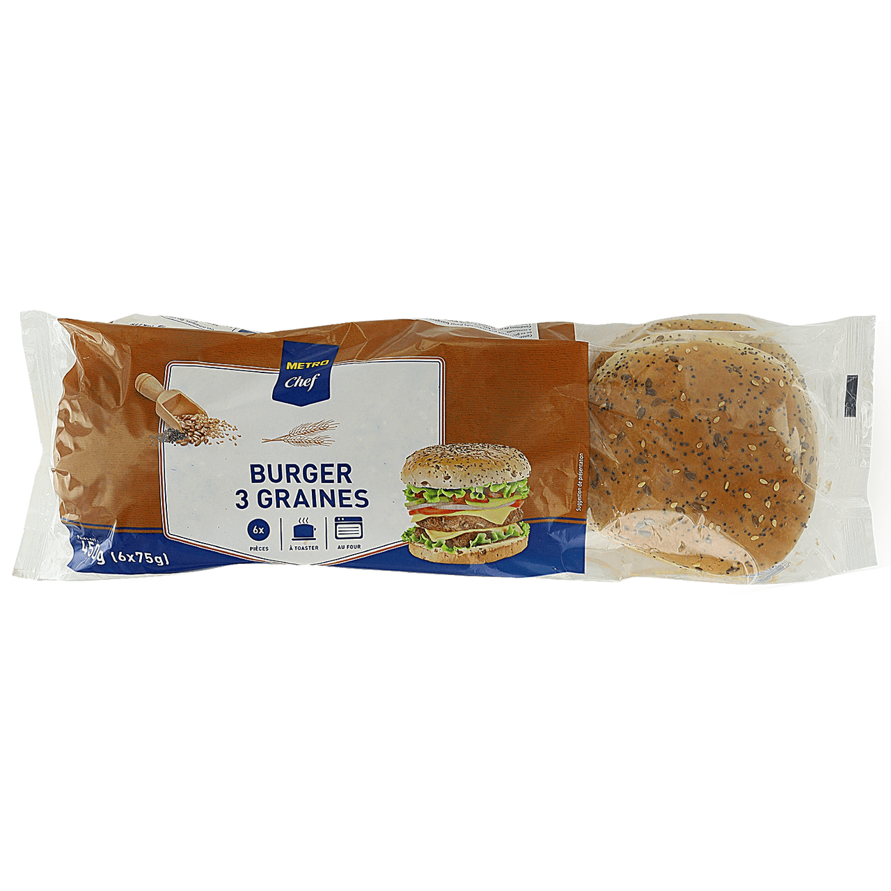 METRO Chef Pain hamburger maxi aux 3 graines 6 x 75 g