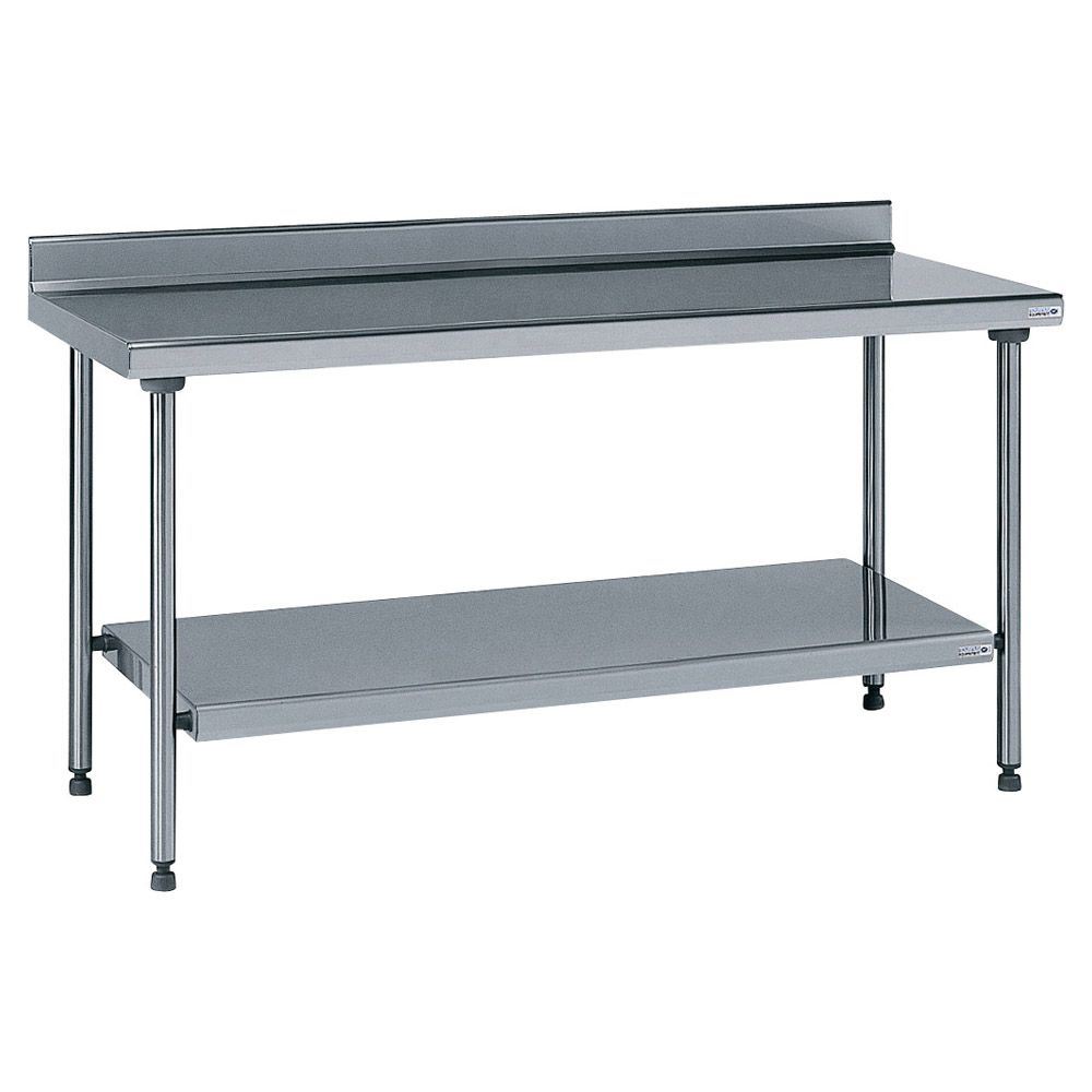 Table inox adossée avec étagère inférieure fixe longueur 2000 mm Tournus - 424997