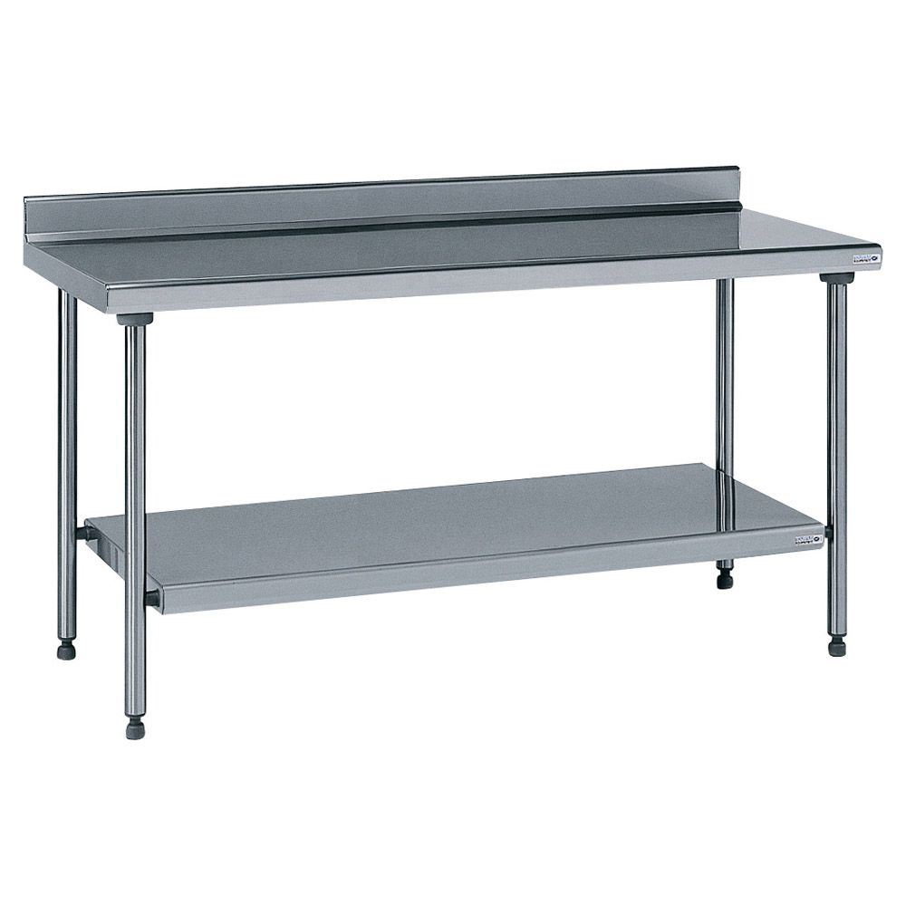 Table inox adossée avec étagère inférieure fixe longueur 2400 mm Tournus - 424999