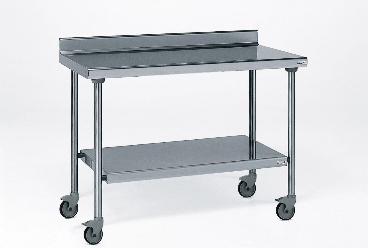 Table inox adossée sur roues avec étagère inférieure fixe longueur 1000 mm Tournus - 464941