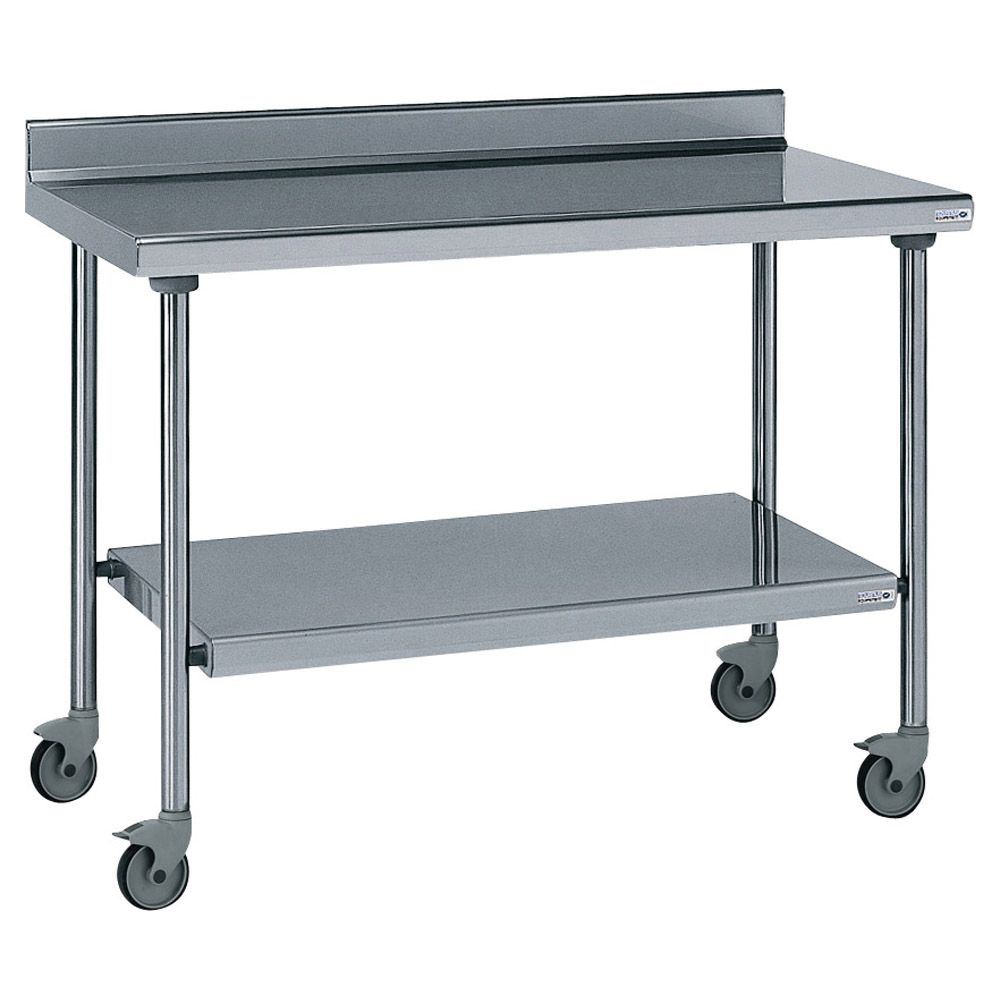 Table inox adossée sur roues avec étagère inférieure fixe longueur 1600 mm Tournus - 464995