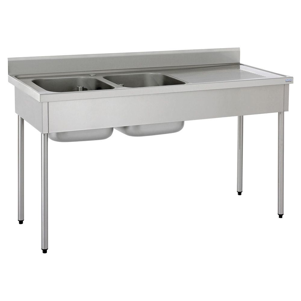 Plonge inox 2 bacs égouttoir à droite sans robinetterie longueur 400 mm Tournus - 503601