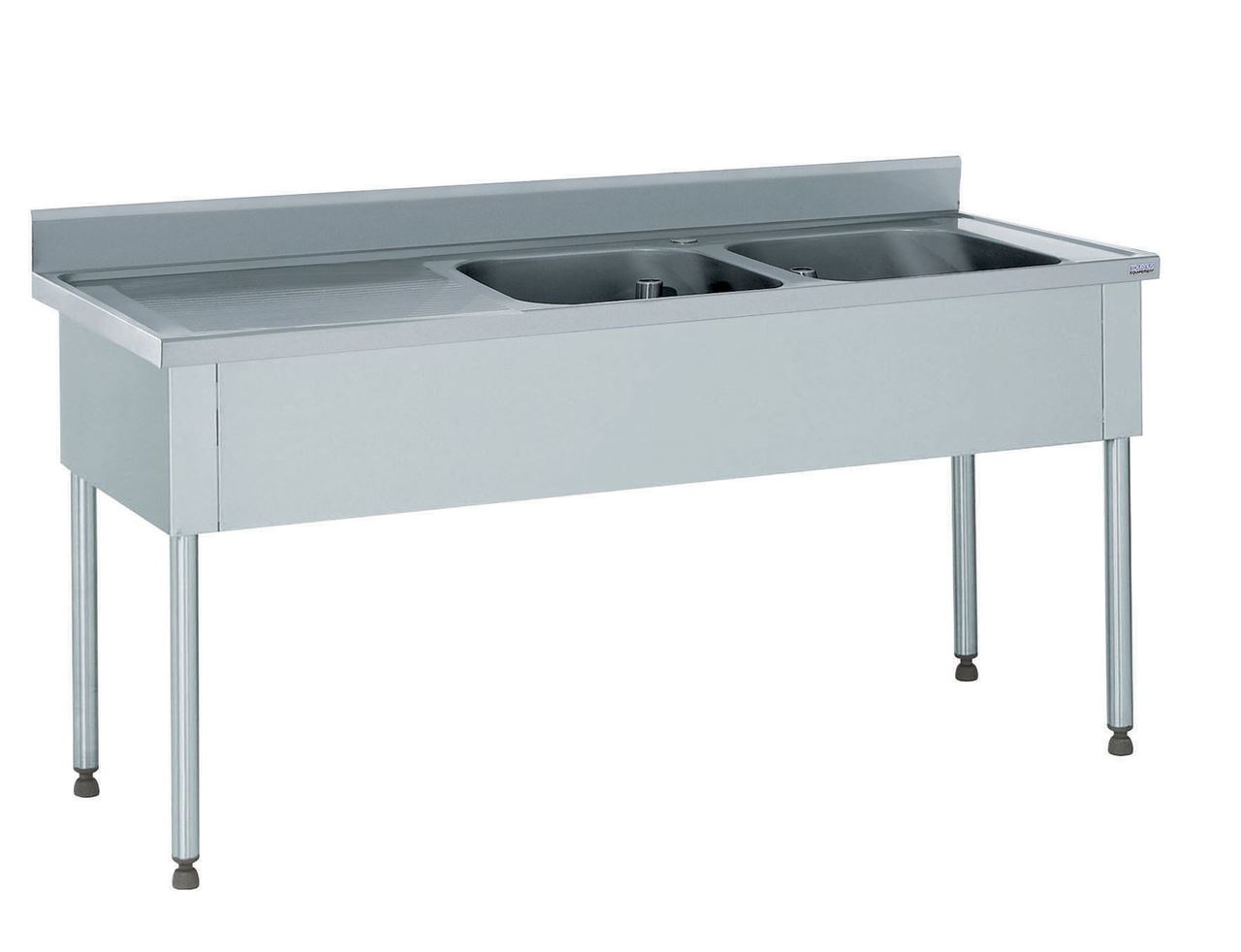 Plonge 2 bacs égouttoir à gauche sans robinetterie longueur 1800 mm Tournus - 806675