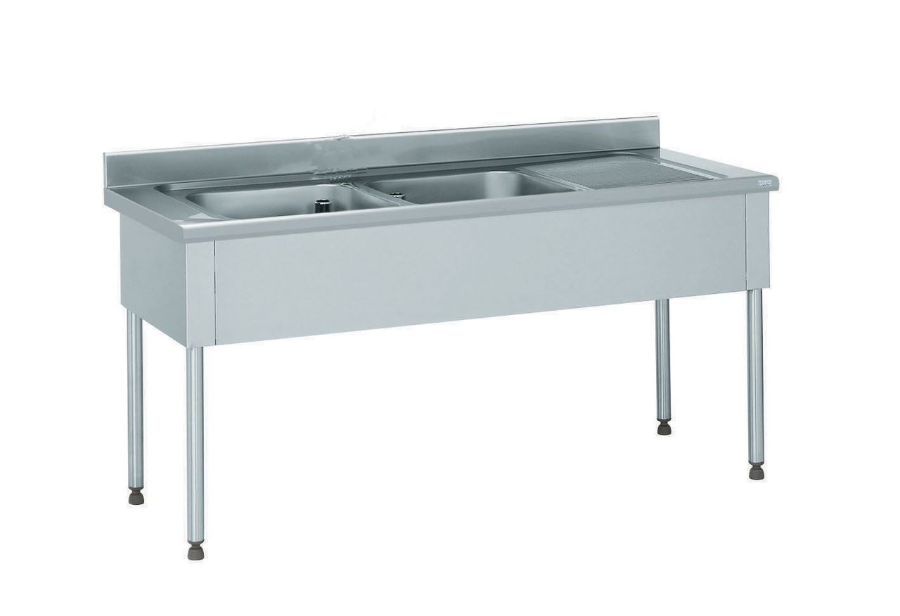 Plonge 2 bacs égouttoir à droite sans robinetterie longueur 600 mm Tournus - 806684