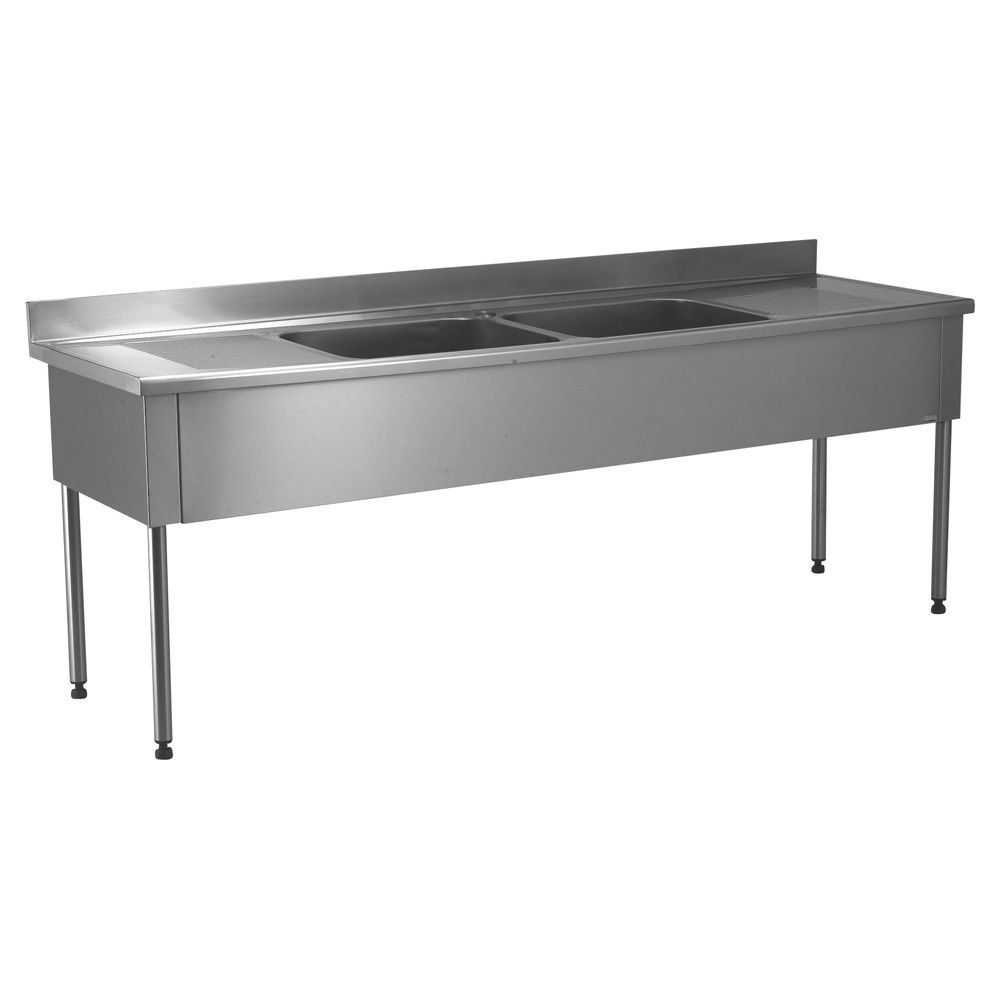 Plonge 2 bacs 2 égouttoirs sans robinetterie longueur 2400 mm Tournus - 806686