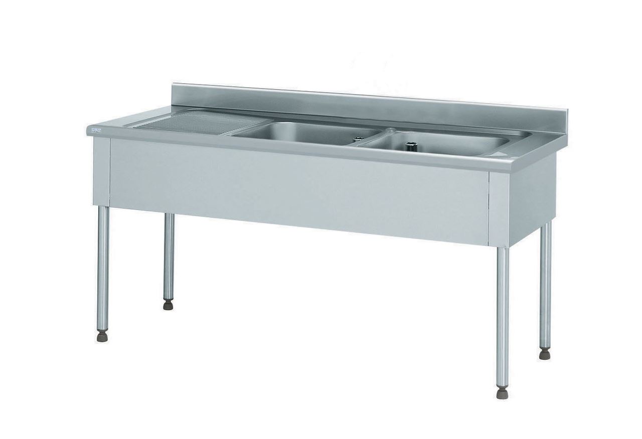 Plonge 2 bacs égouttoir à gauche sans robinetterie longueur 1600 mm Tournus - 806678