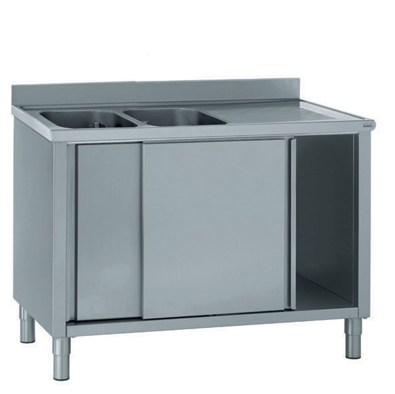 Plonge adossée sur placard 2 bacs égouttoir nervuré à droite longueur 500 mm Tournus - 806794