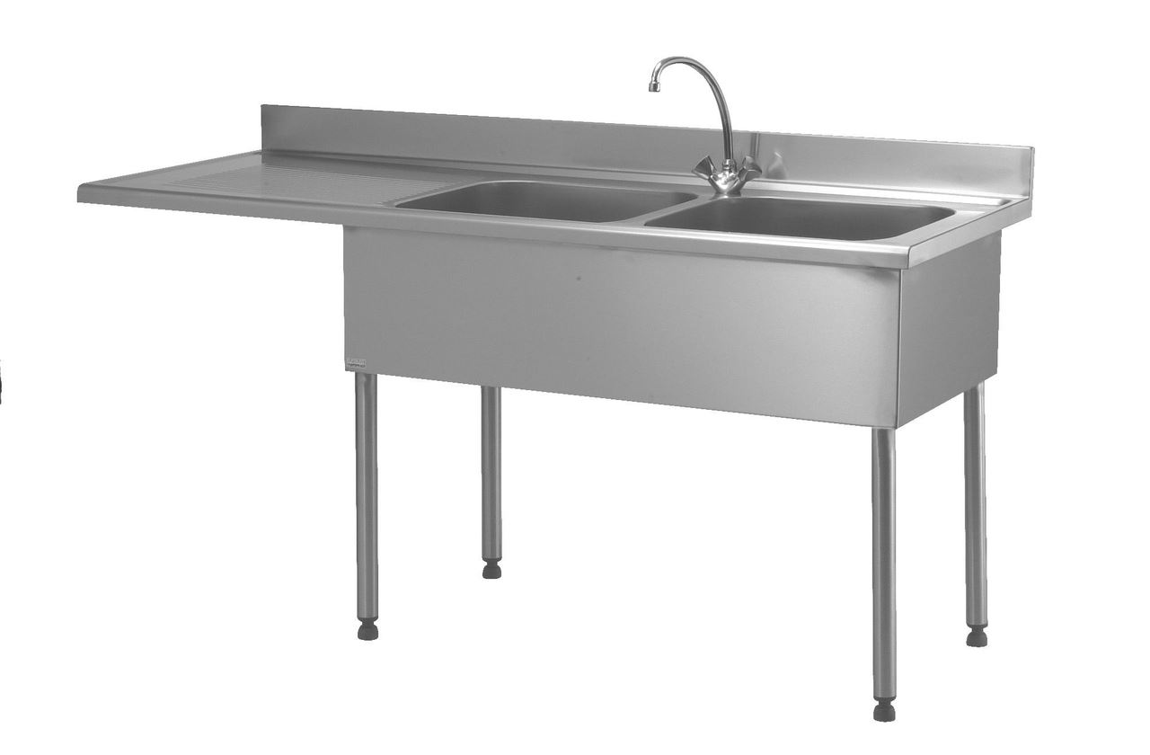 Plonge lave-vaisselle encastré 2 bacs égouttoir à gauche avec robinet l.500 mm Tournus - 816595