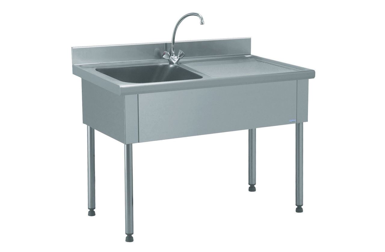 Plonge 1 bac égouttoir à droite avec robinetterie mélangeuse longueur 1200 mm Tournus - 816671