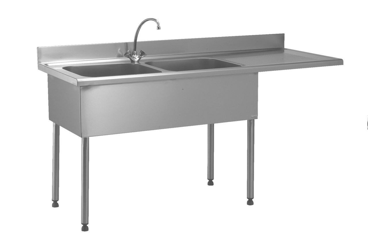 Plonge lave-vaisselle encastré 2 bacs égouttoir à droite avec robinet l. 500 mm Tournus - 816594