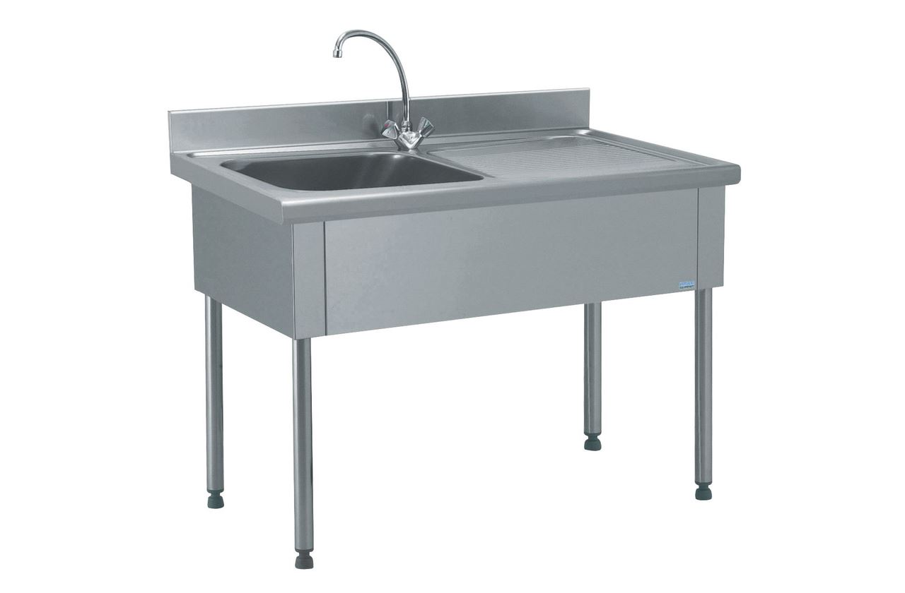 Plonge 1 bac égouttoir à droite avec robinetterie mélangeuse longueur 1200 mm Tournus - 816661