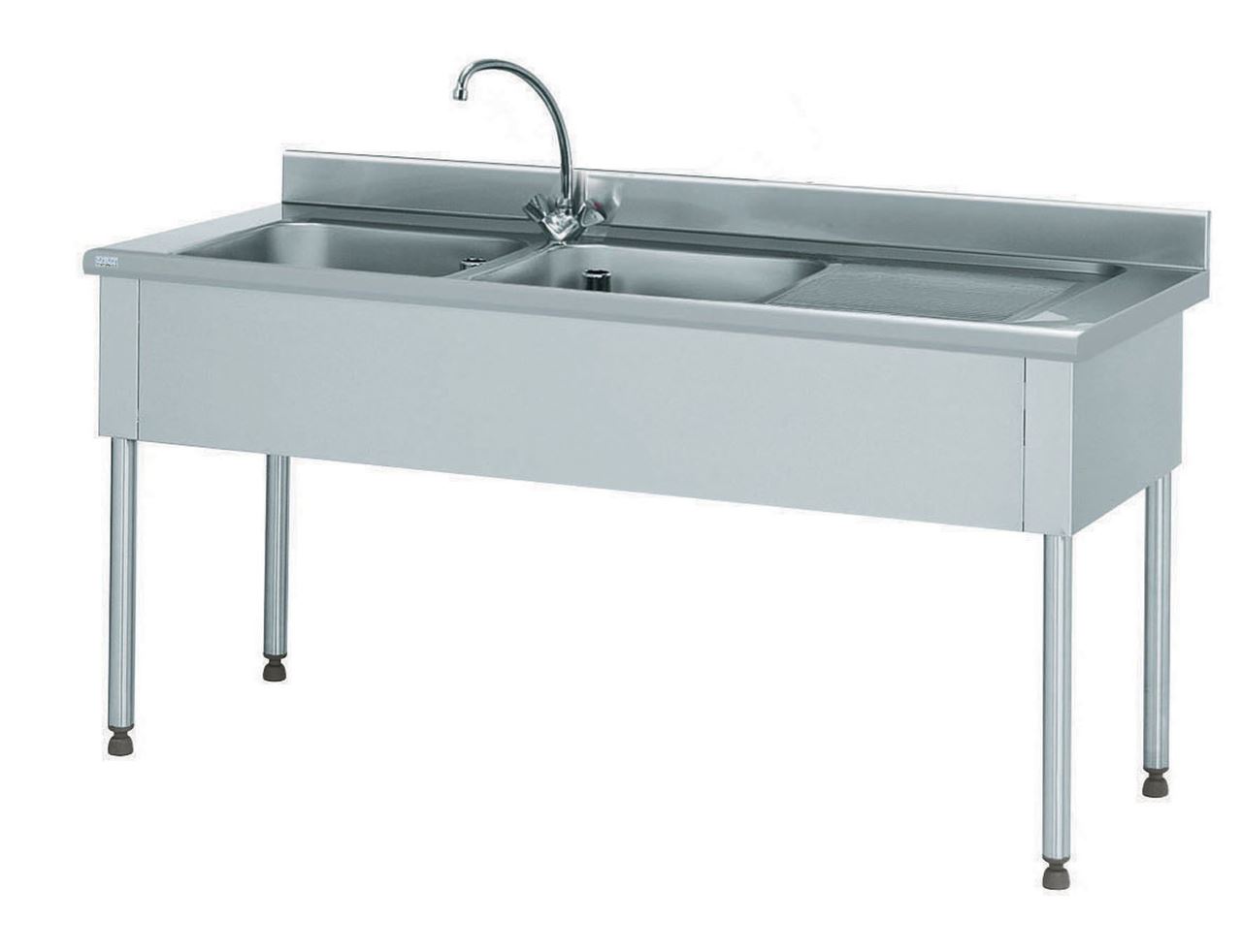Plonge 2 bacs égouttoir à droite avec robinetterie mélangeuse longueur 1600 mm Tournus - 816677