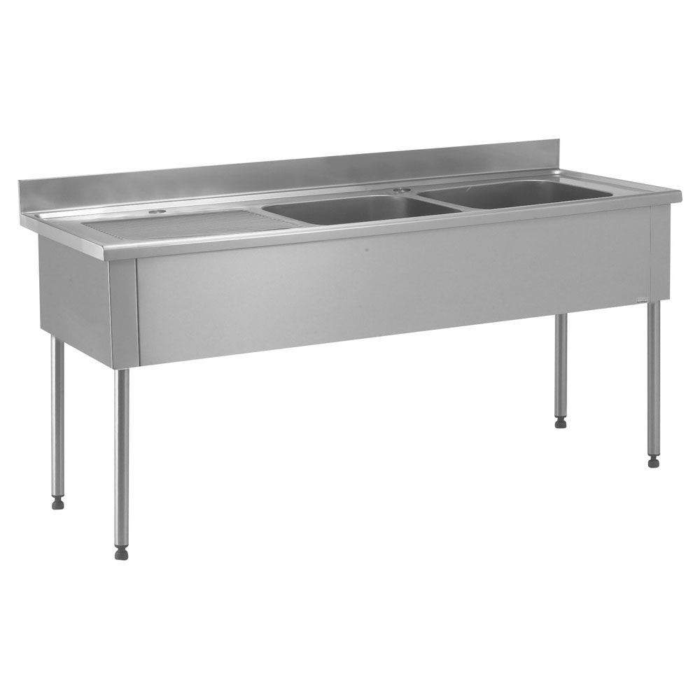 Plonge 2 bacs égouttoir à gauche avec robinetterie mélangeuse longueur 1800 mm Tournus - 816665