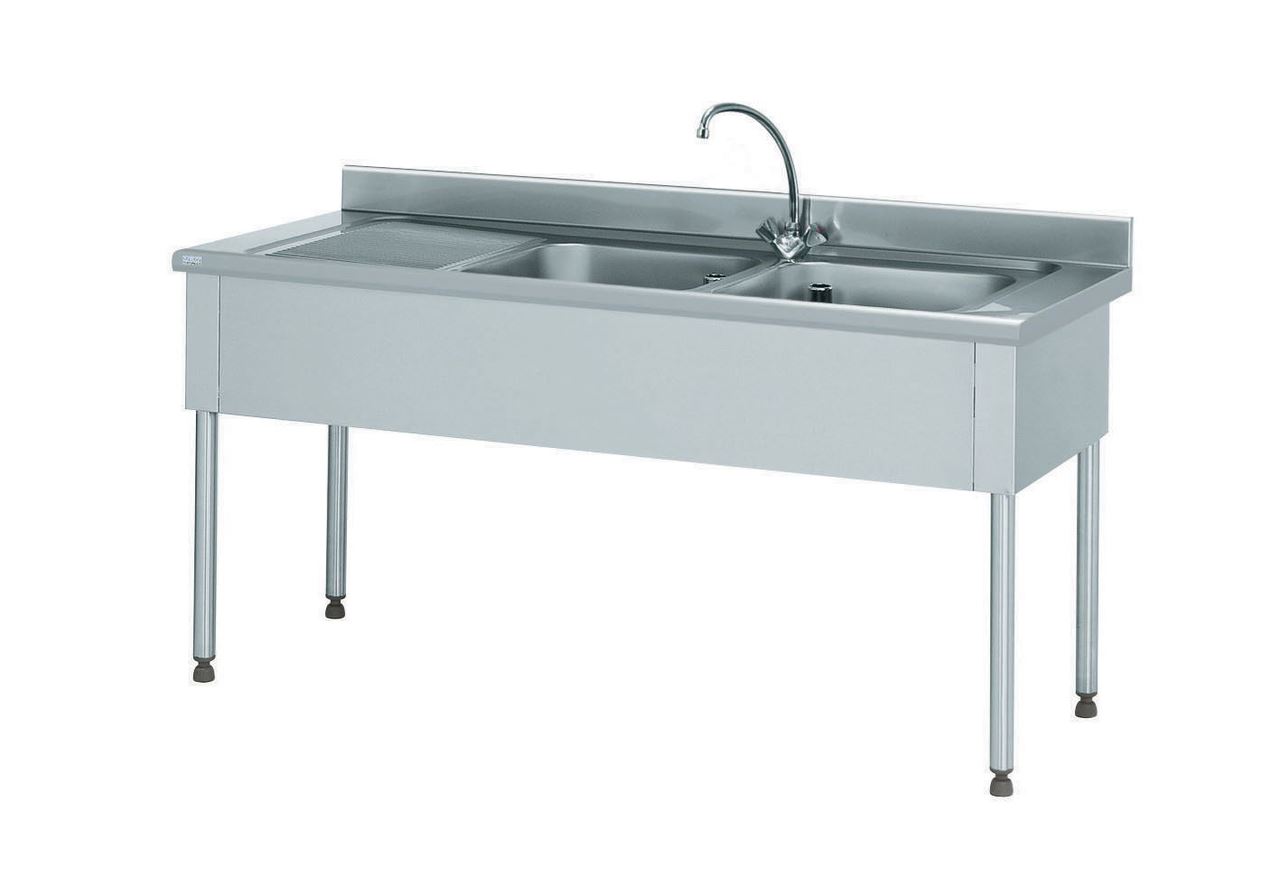 Plonge 2 bacs égouttoir à gauche avec robinetterie mélangeuse longueur 1600 mm Tournus - 816678