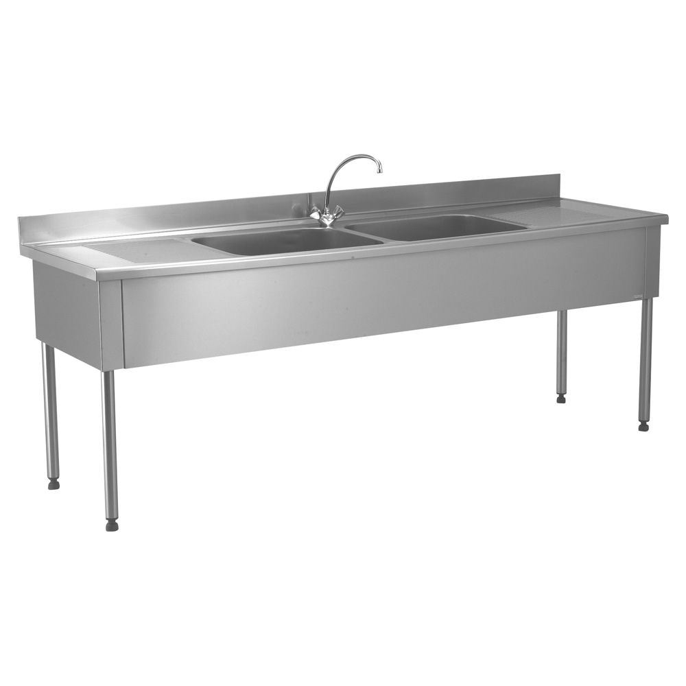 Plonge 2 bacs 2 égouttoirs avec robinetterie mélangeuse longueur 2400 mm Tournus - 816686