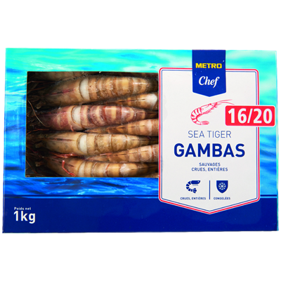 Gambas Entiere Sauvage Crue 16 Boite 1 Kg Metro Chef Metro