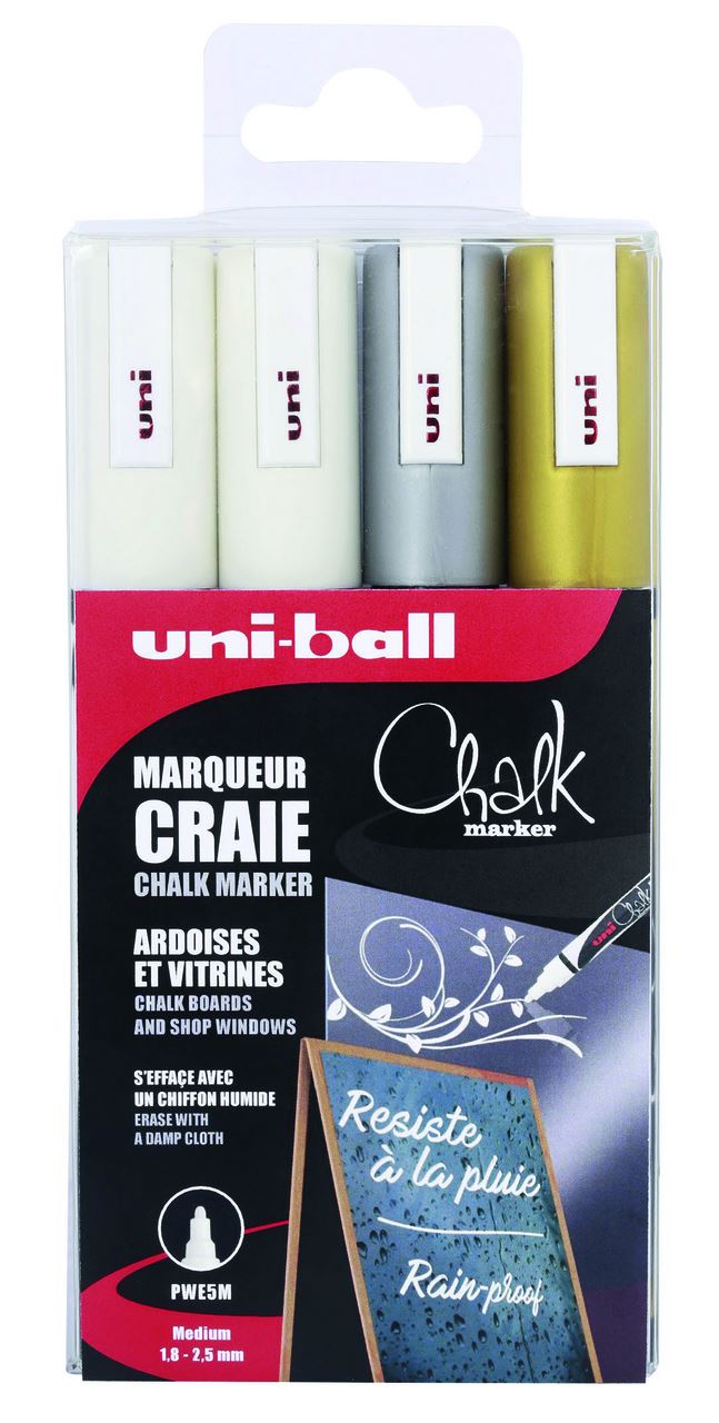 Marqueur craie pointe conique coloris assortis x 4 Uni-ball