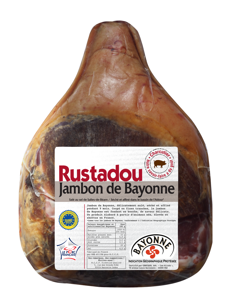 Rustadou Jambon de Bayonne sans os 9 mois 
