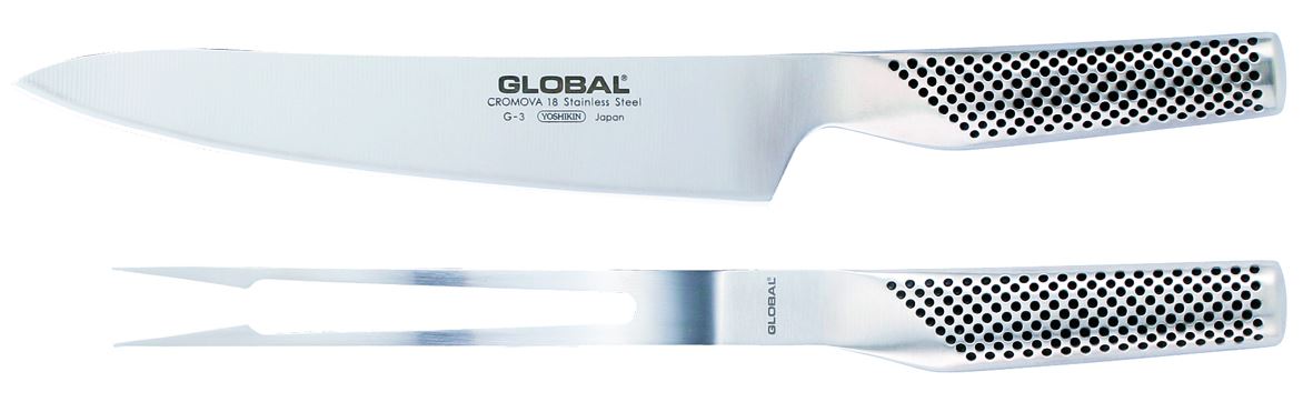 Couteau à viande 21 cm + fourchette à viande inox G313 Global - 120270