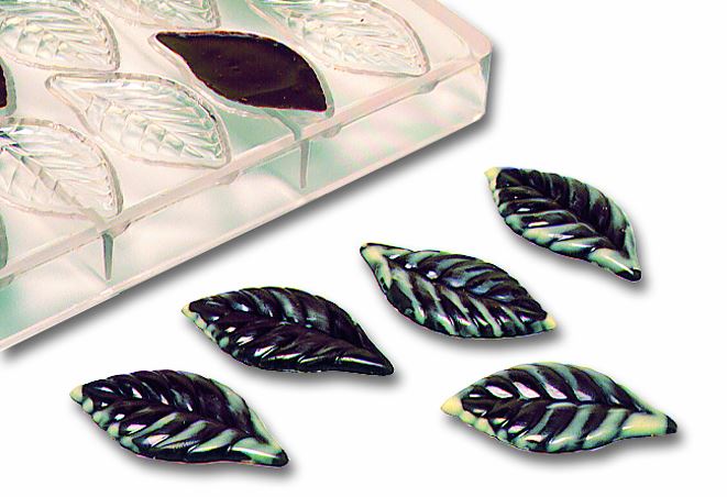 Plaque chocolat 21 empreintes feuilles déco 5 g Matfer - 380228