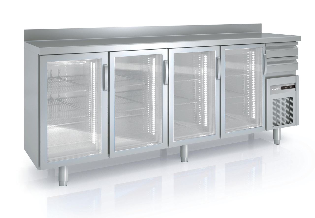Arrière de bar positif 4 portes vitrées et 2 tiroirs neutres FMRV-250 740 L Coreco